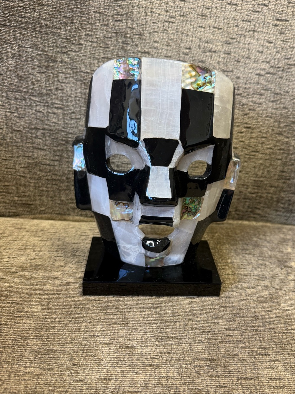 Abalone Shell & Natural Stone Mayan Mexican Mosaic Tribal Face Mask Sculpture